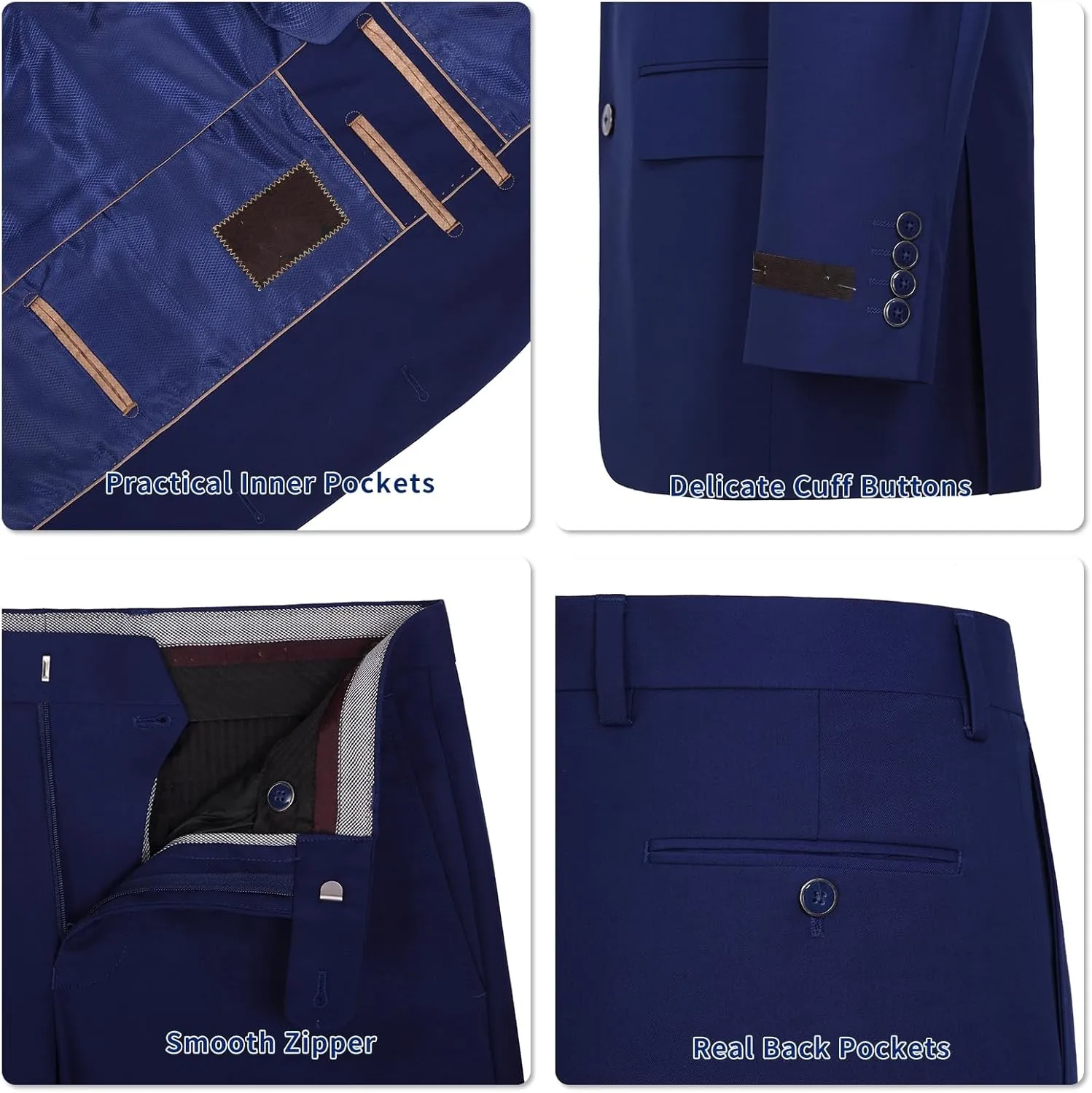 Men's Suit 2 Piece Classic Fit 2 Button Single Breasted Business Jacket Blazer Flat Pants Set