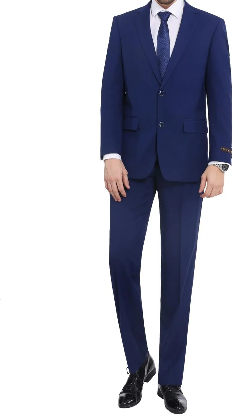 Men's Suit 2 Piece Classic Fit 2 Button Single Breasted Business Jacket Blazer Flat Pants Set