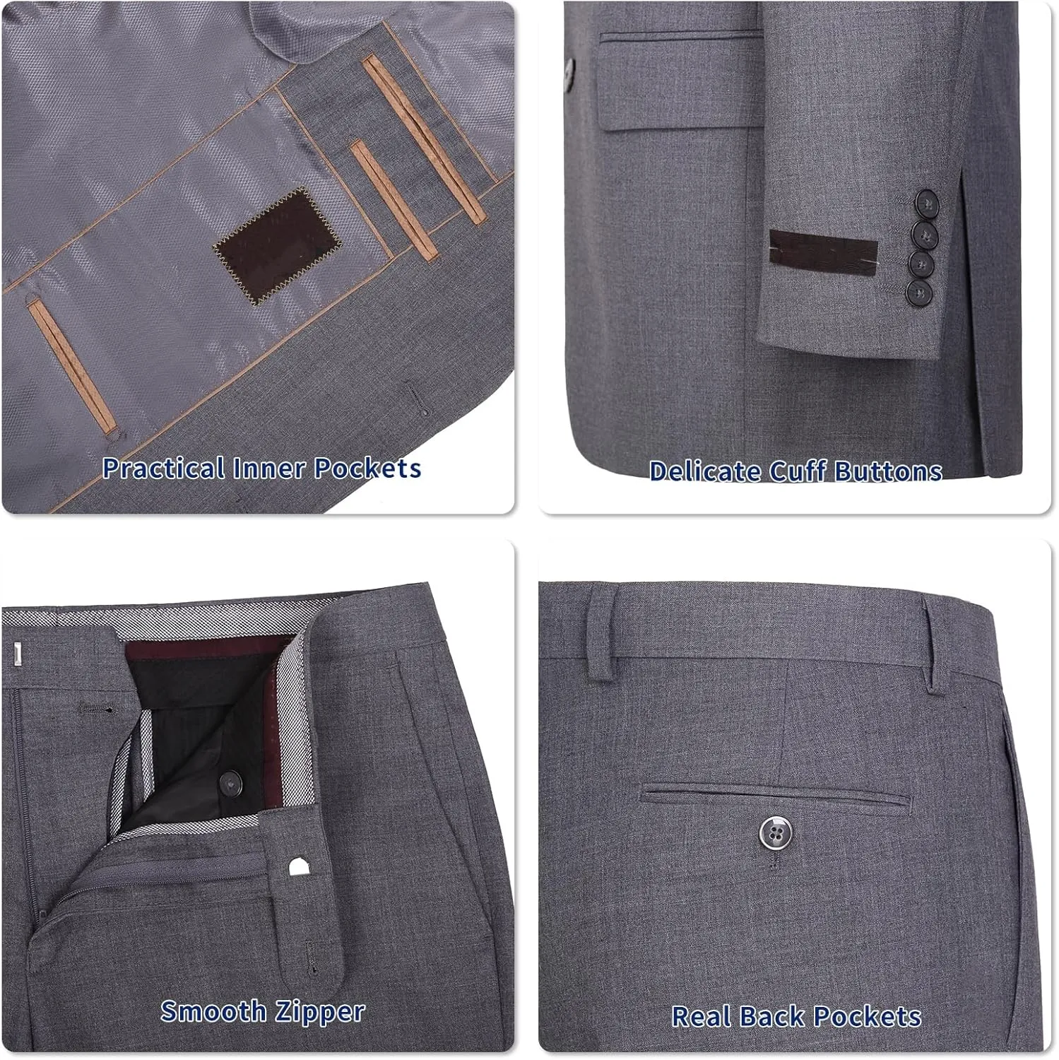 Men's Suit 2 Piece Classic Fit 2 Button Single Breasted Business Jacket Blazer Flat Pants Set