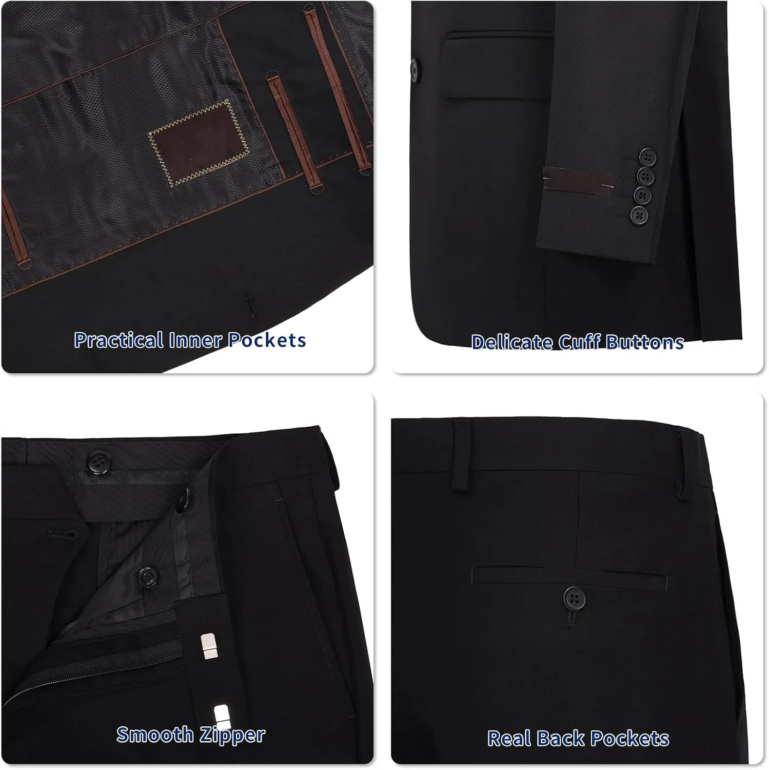 Men's Suit 2 Piece Classic Fit Suits 2 Buttons Notch Lapel Solid Single Breasted Jacket Blazer and Pants Set