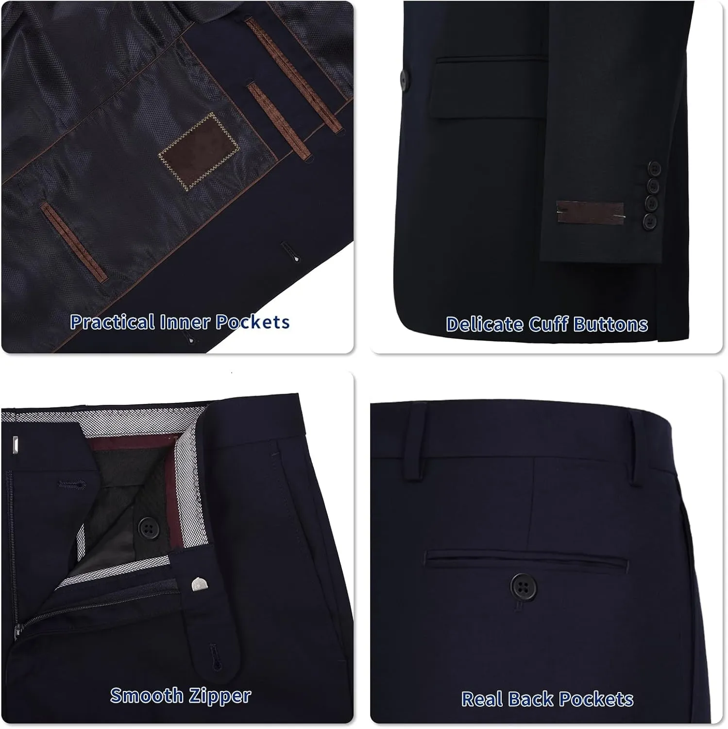 Men's Suit 2 Piece Classic Fit Suits 2 Buttons Notch Lapel Solid Single Breasted Jacket Blazer and Pants Set