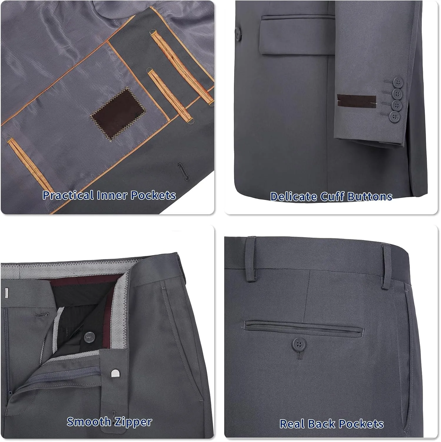 Men's Suit 2 Piece Classic Fit Suits 2 Buttons Notch Lapel Solid Single Breasted Jacket Blazer and Pants Set