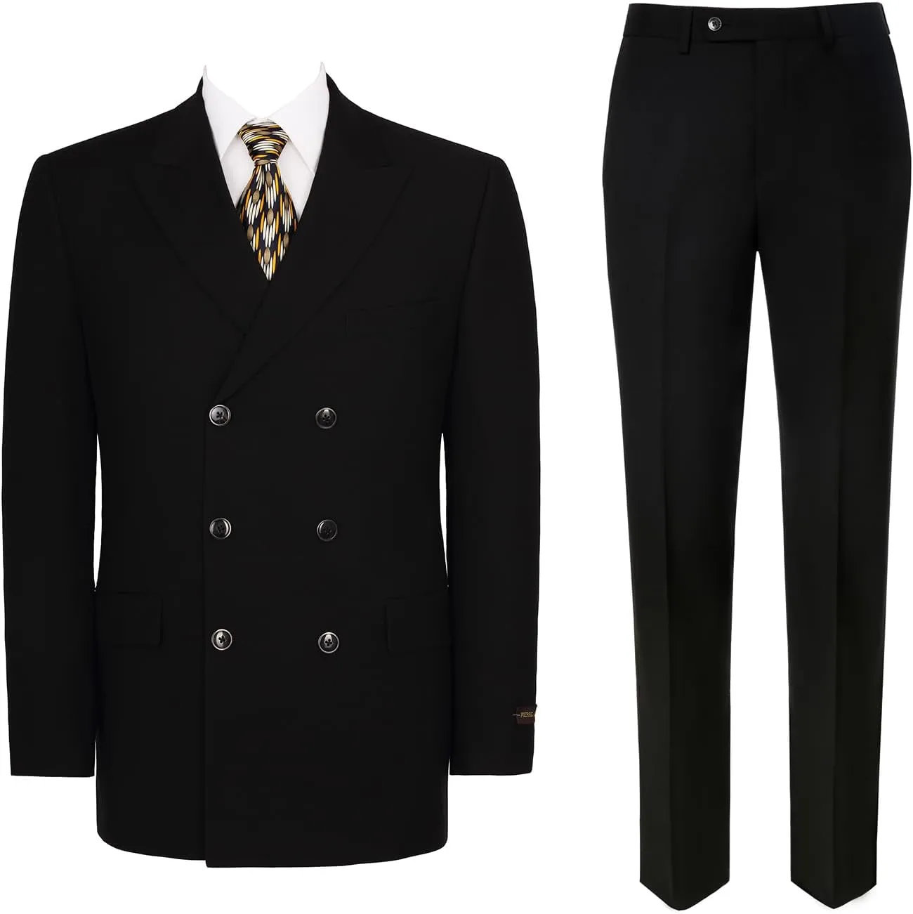 Mens Suits 2 Piece Double Breasted Six Button Classic Fit Business Jacket Blazer Pants Set