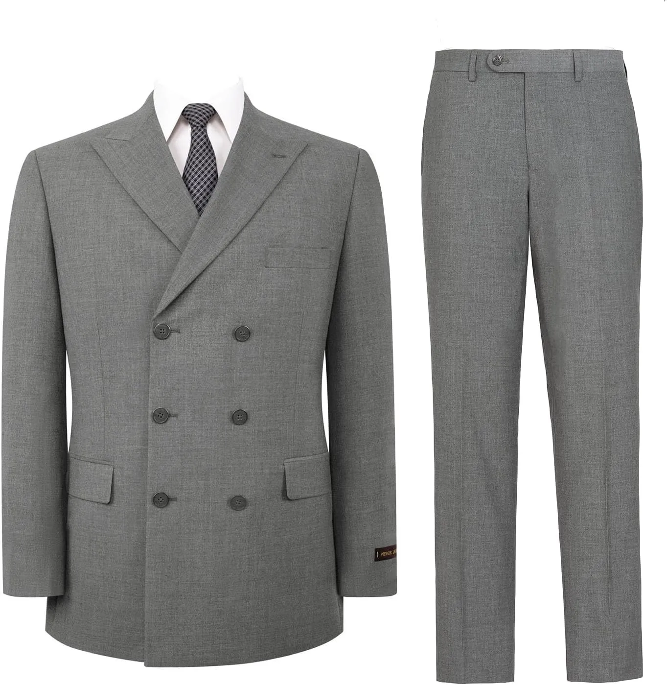 Mens Suits 2 Piece Double Breasted Six Button Classic Fit Business Jacket Blazer Pants Set