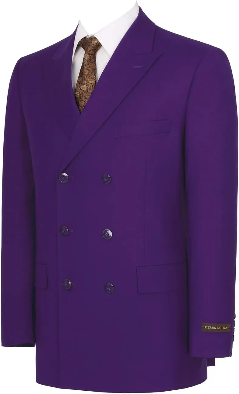 Mens Suits 2 Piece Double Breasted Six Button Classic Fit Business Jacket Blazer Pants Set