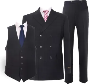Mens Suits 2 Piece Double Breasted Six Button Classic Fit Business Jacket Blazer Pants Set