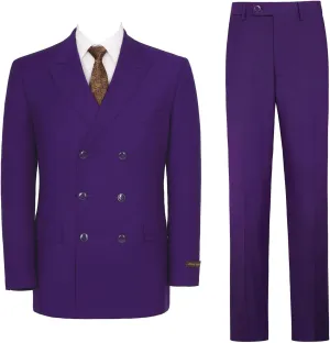 Mens Suits 2 Piece Double Breasted Six Button Classic Fit Business Jacket Blazer Pants Set