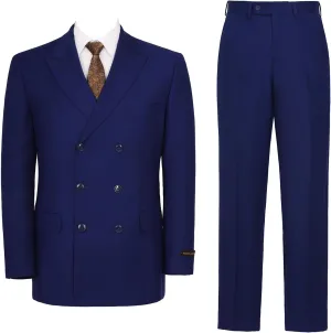 Mens Suits 2 Piece Double Breasted Six Button Classic Fit Business Jacket Blazer Pants Set