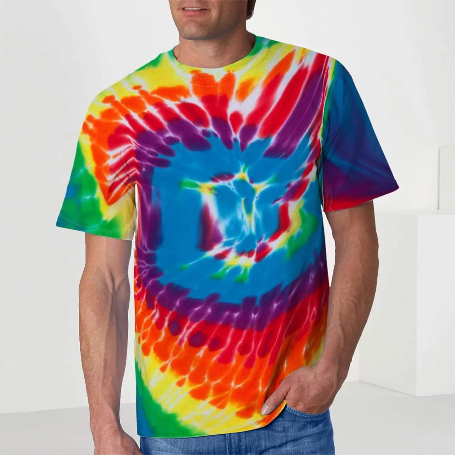 Mens Tie Dye T Shirts Plus Size Novelty Printed Tee Short Sleeve Classic Trendy Tshirt Summer Casual Crew Neck Tops