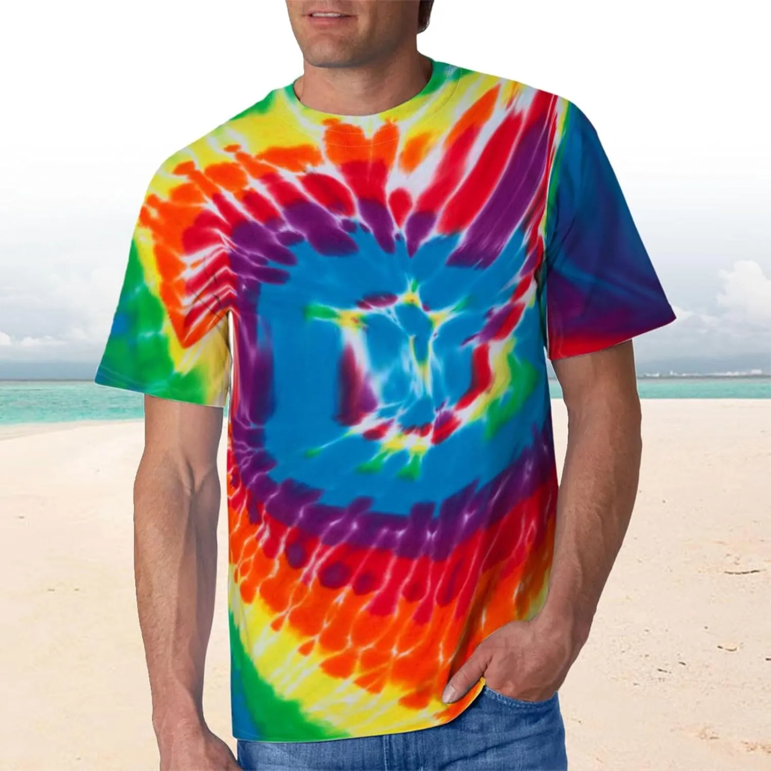 Mens Tie Dye T Shirts Plus Size Novelty Printed Tee Short Sleeve Classic Trendy Tshirt Summer Casual Crew Neck Tops