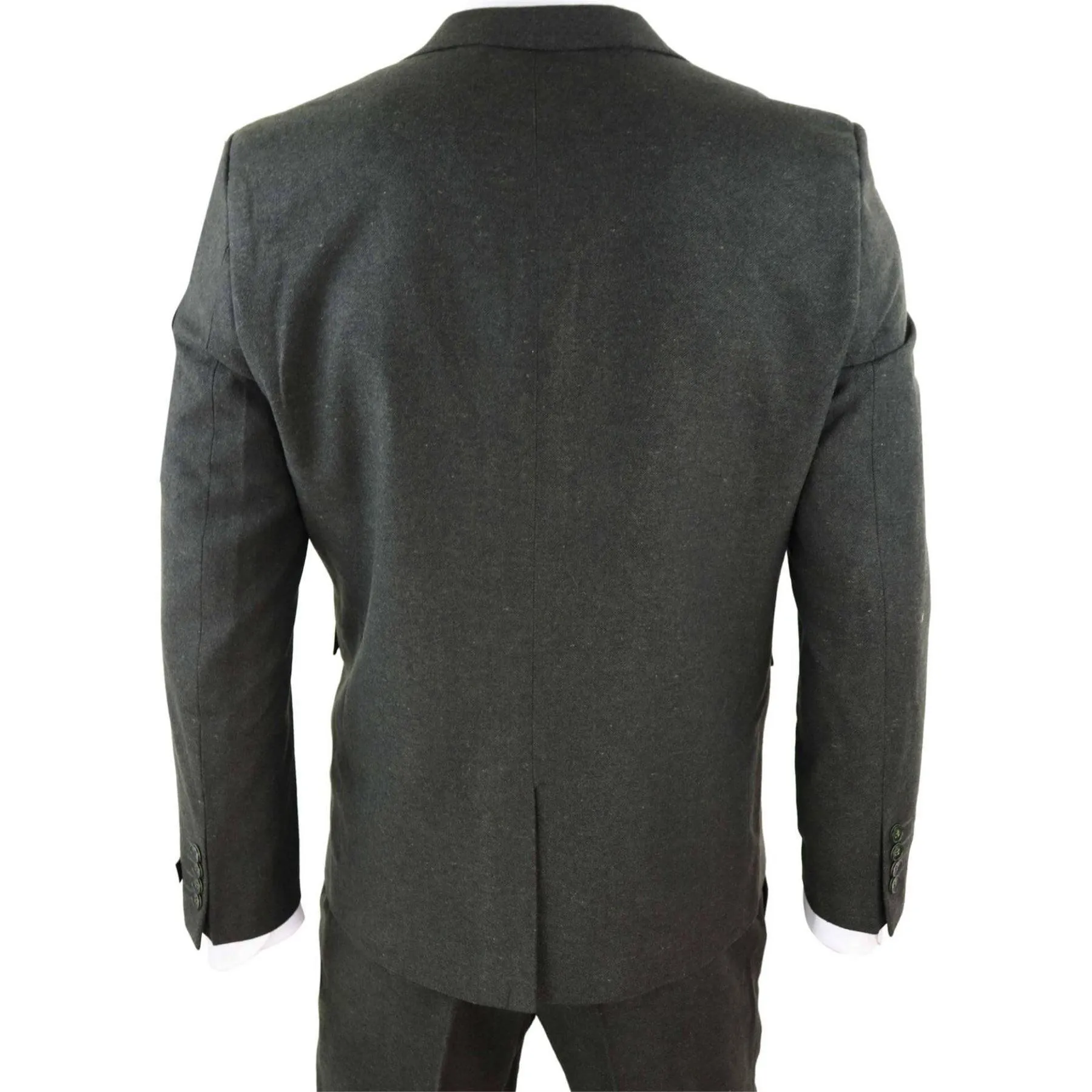 Mens Wool 3 Piece Suit Tweed Olive Green Black Tailored Fit Classic