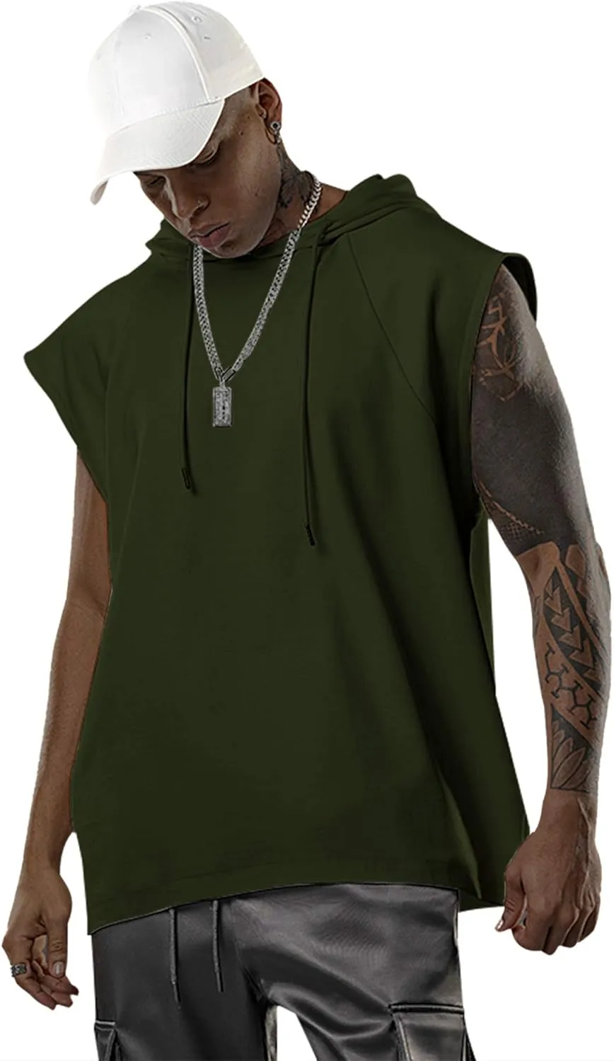 Men's Workout Hooded Tank Tops Bodybuilding Muscle Cut Off T Shirt Sleeveless Gym Hoodies