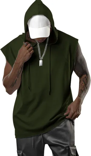 Men's Workout Hooded Tank Tops Bodybuilding Muscle Cut Off T Shirt Sleeveless Gym Hoodies