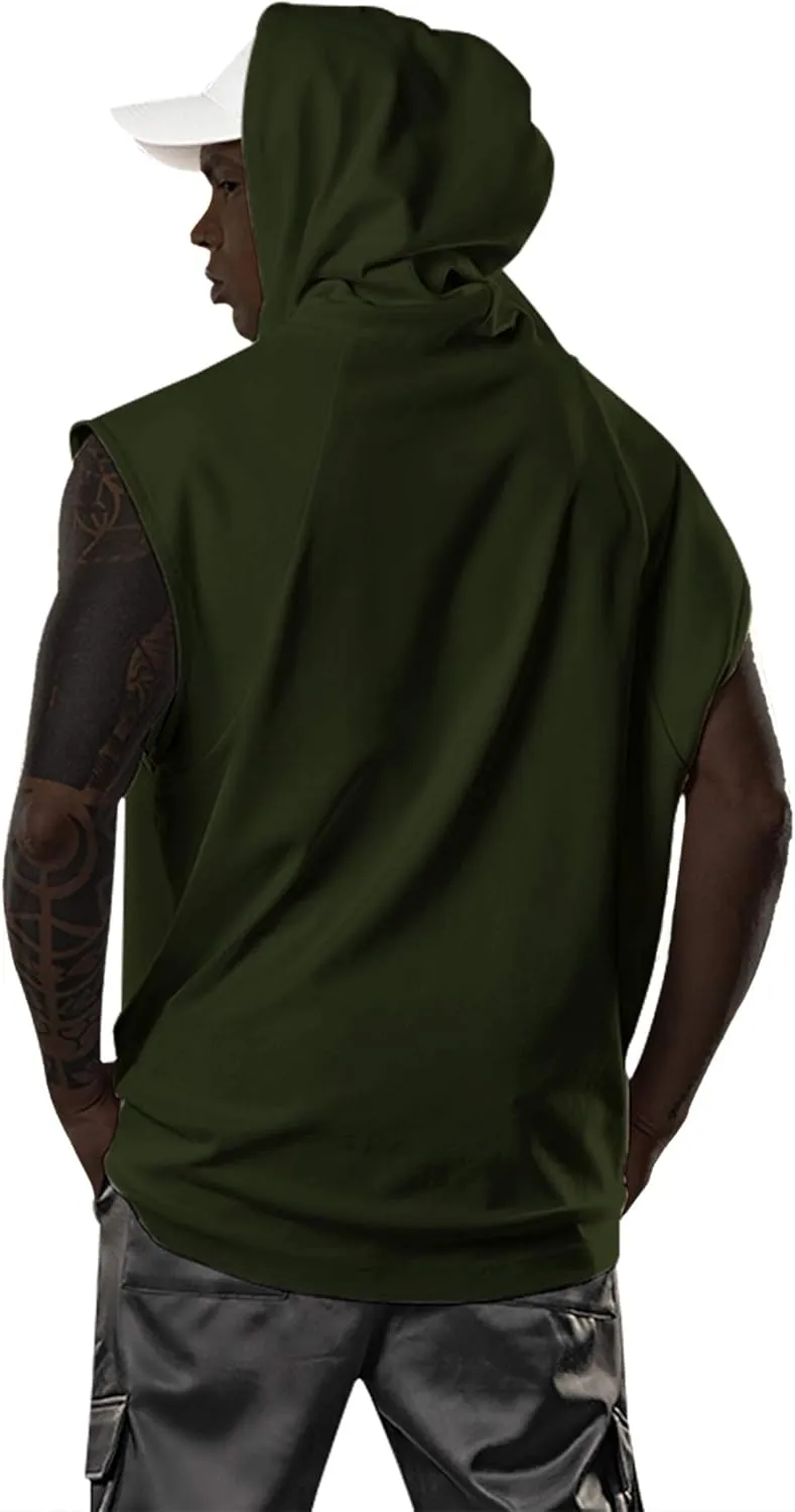 Men's Workout Hooded Tank Tops Bodybuilding Muscle Cut Off T Shirt Sleeveless Gym Hoodies