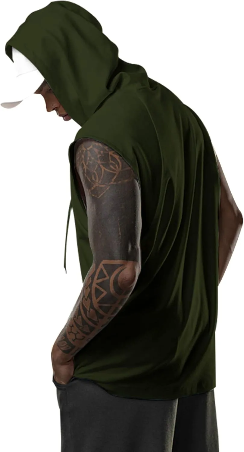 Men's Workout Hooded Tank Tops Bodybuilding Muscle Cut Off T Shirt Sleeveless Gym Hoodies