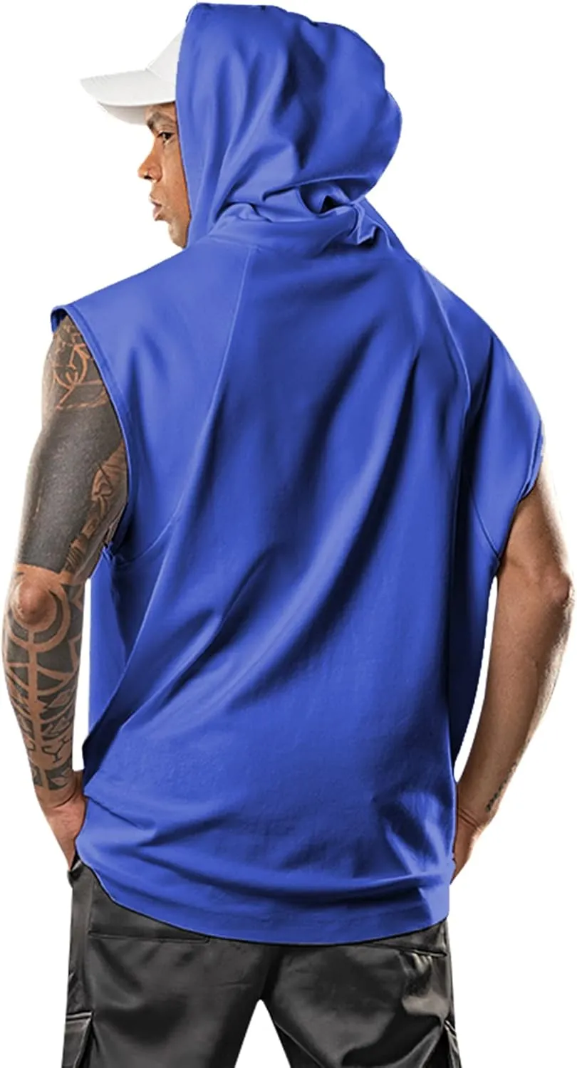 Men's Workout Hooded Tank Tops Bodybuilding Muscle Cut Off T Shirt Sleeveless Gym Hoodies