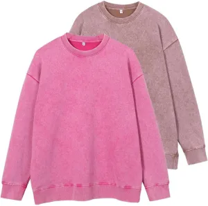 Mi Bo Tong Vintage Oversized Crewneck Sweatshirt for Men Trendy Streetwear Unisex Long Sleeves Acid Wash Tshirt
