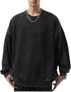 Mi Bo Tong Vintage Oversized Crewneck Sweatshirt for Men Trendy Streetwear Unisex Long Sleeves Acid Wash Tshirt
