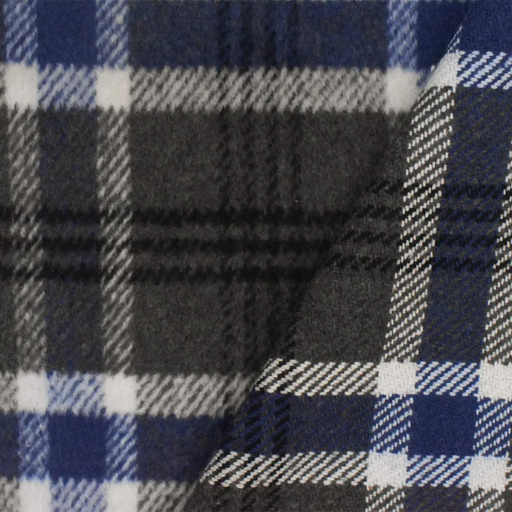 Mid Gray-Blue-Multi Plaid Wool-Rayon Brushed Twill Woven Jacketing Fabric