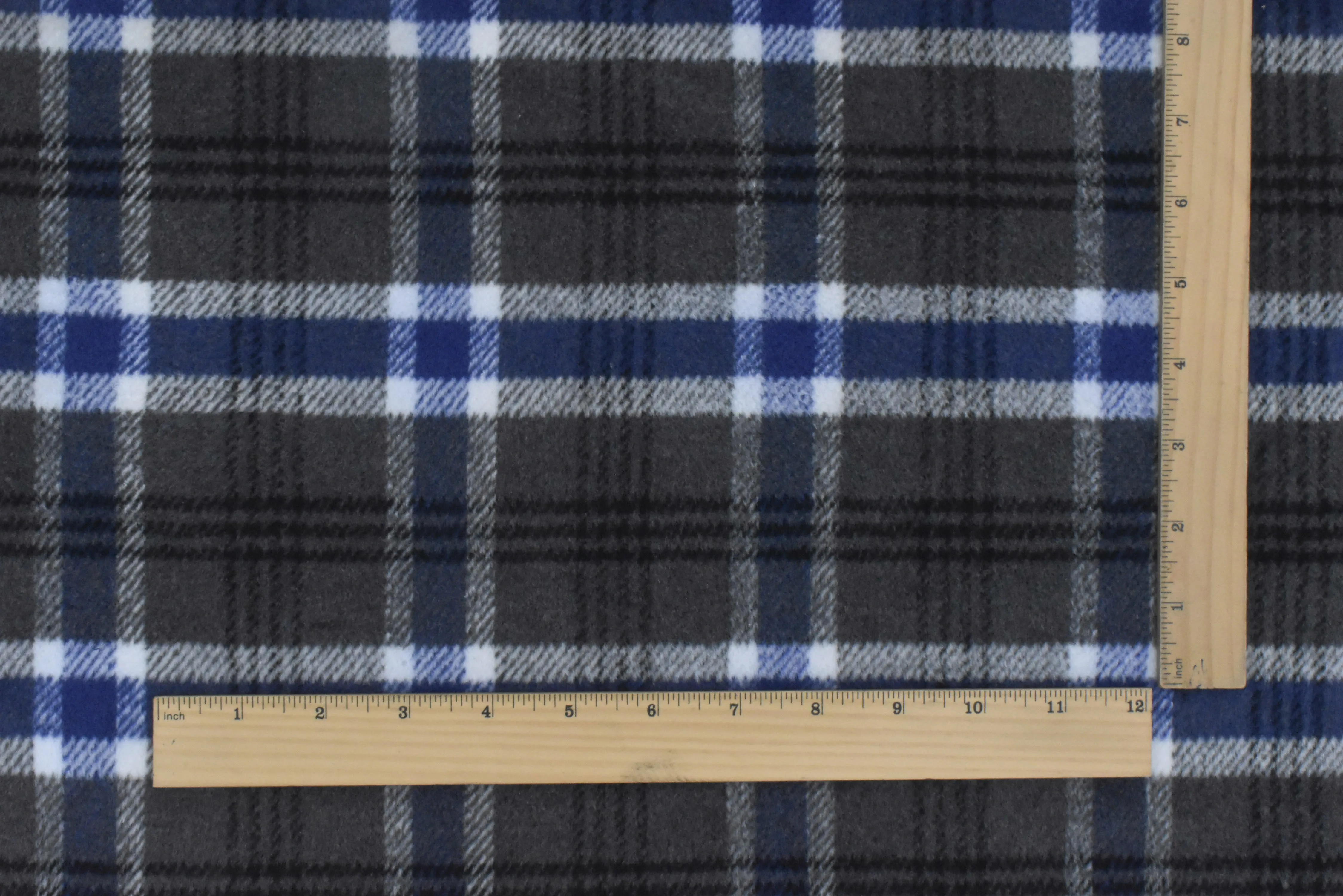 Mid Gray-Blue-Multi Plaid Wool-Rayon Brushed Twill Woven Jacketing Fabric