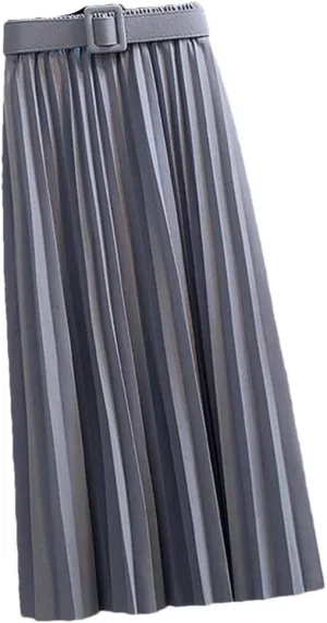 Mid-Length Pleated Skirt for Women Korean Elegant Solid A Line Belt High Waist Midi Long Skirt