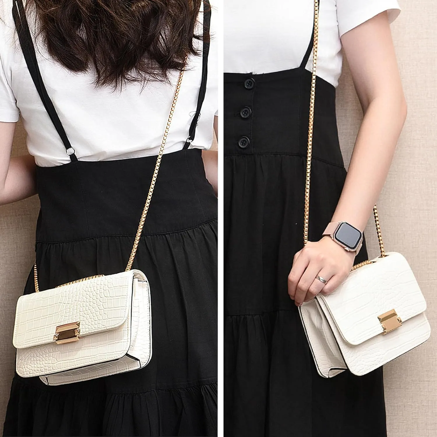 Mini Crocodile Pattern Shoulder Bags for Women with Chain Strap,Small Purses for Women with Flap Closure
