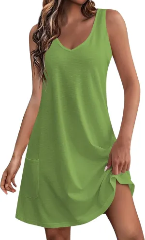Mini Dresses for Women,2024 Summer Casual Loose V Neck Sleeveless Sundress,Trendy Print A Line Tank Beach Dress