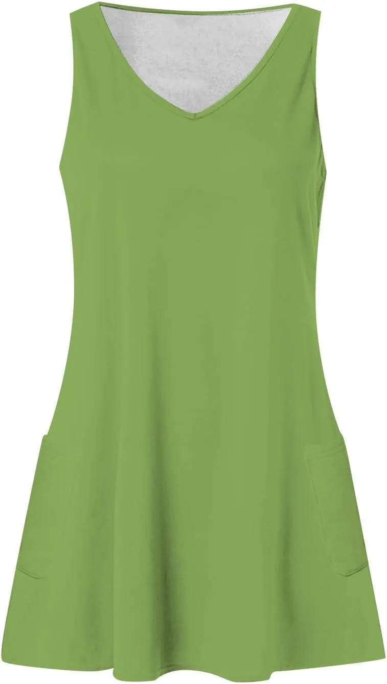 Mini Dresses for Women,2024 Summer Casual Loose V Neck Sleeveless Sundress,Trendy Print A Line Tank Beach Dress