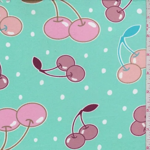 Mint Cherry/Dot Double Brushed Jersey Knit Fabric