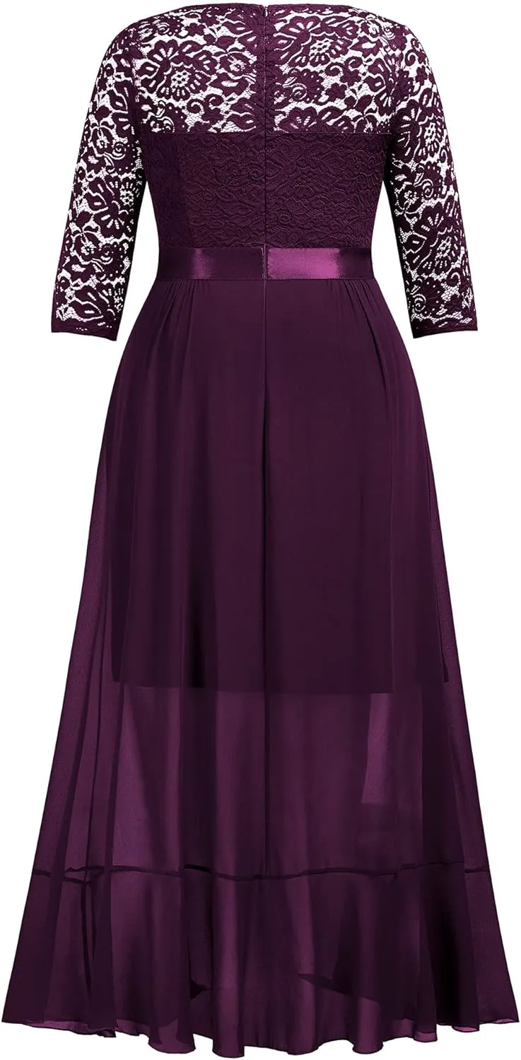 Miusol Women's Plus Size Elegant Ruffle Floral Lace Bridesmaid Maxi Dress