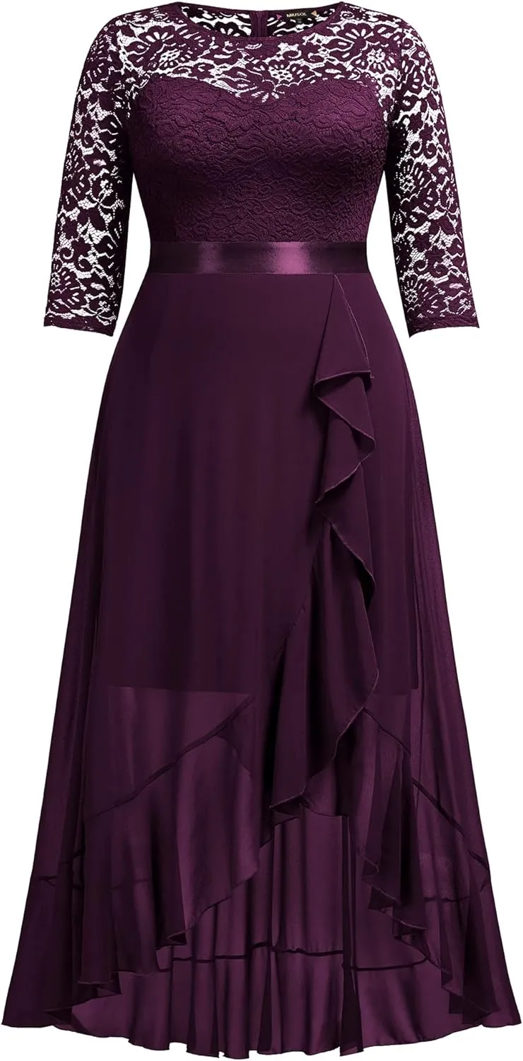 Miusol Women's Plus Size Elegant Ruffle Floral Lace Bridesmaid Maxi Dress