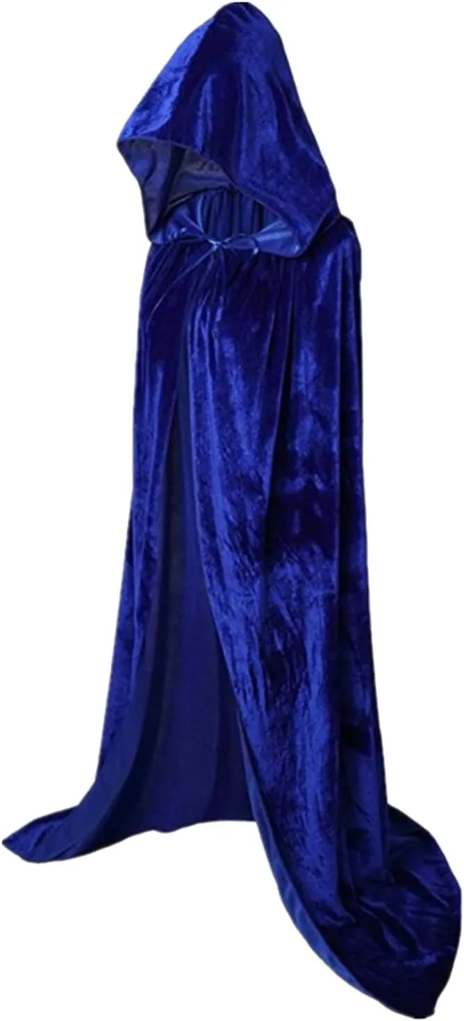 Miyaomn Denim Tops for Women Women's Velvet Hoodie Cloak Solid Color Vampire Witch Wizard Long Cape Robe Halloween Christmas Party Cosplay Costume(Blue,Medium)