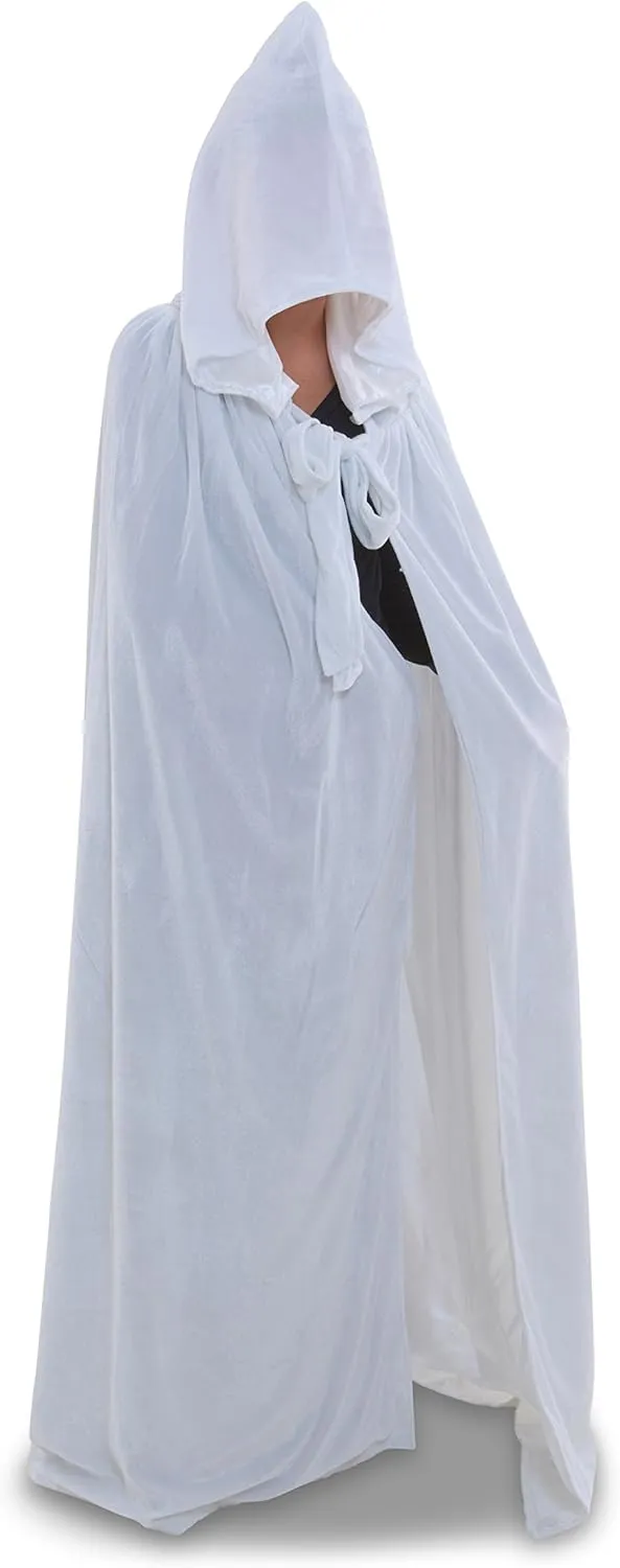 Mystic Moments Hooded Velvet Cloak/Cape (White Velvet/Light Gold Silk)
