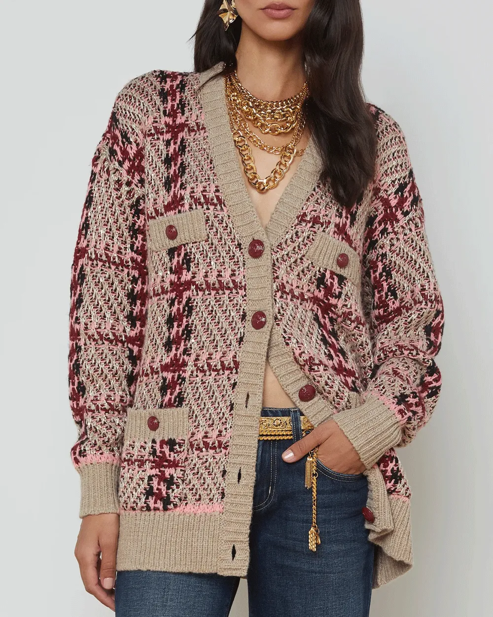 Natural Pink Burgundy Black Sequin Macie Cardigan