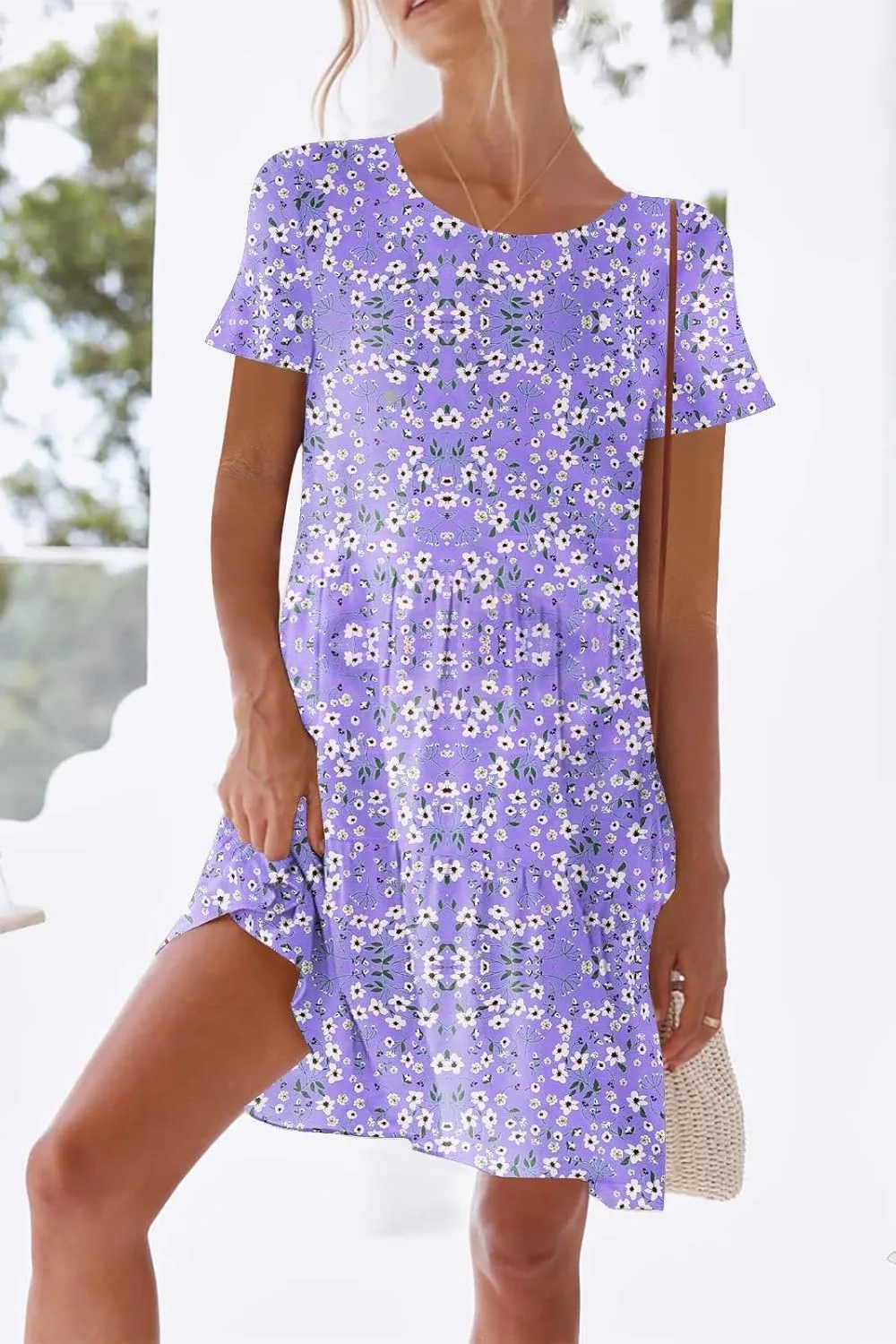 nclook Womens 2025 Summer Casual Dress Crew-Neck Short Sleeve Mini Dress with Pockets