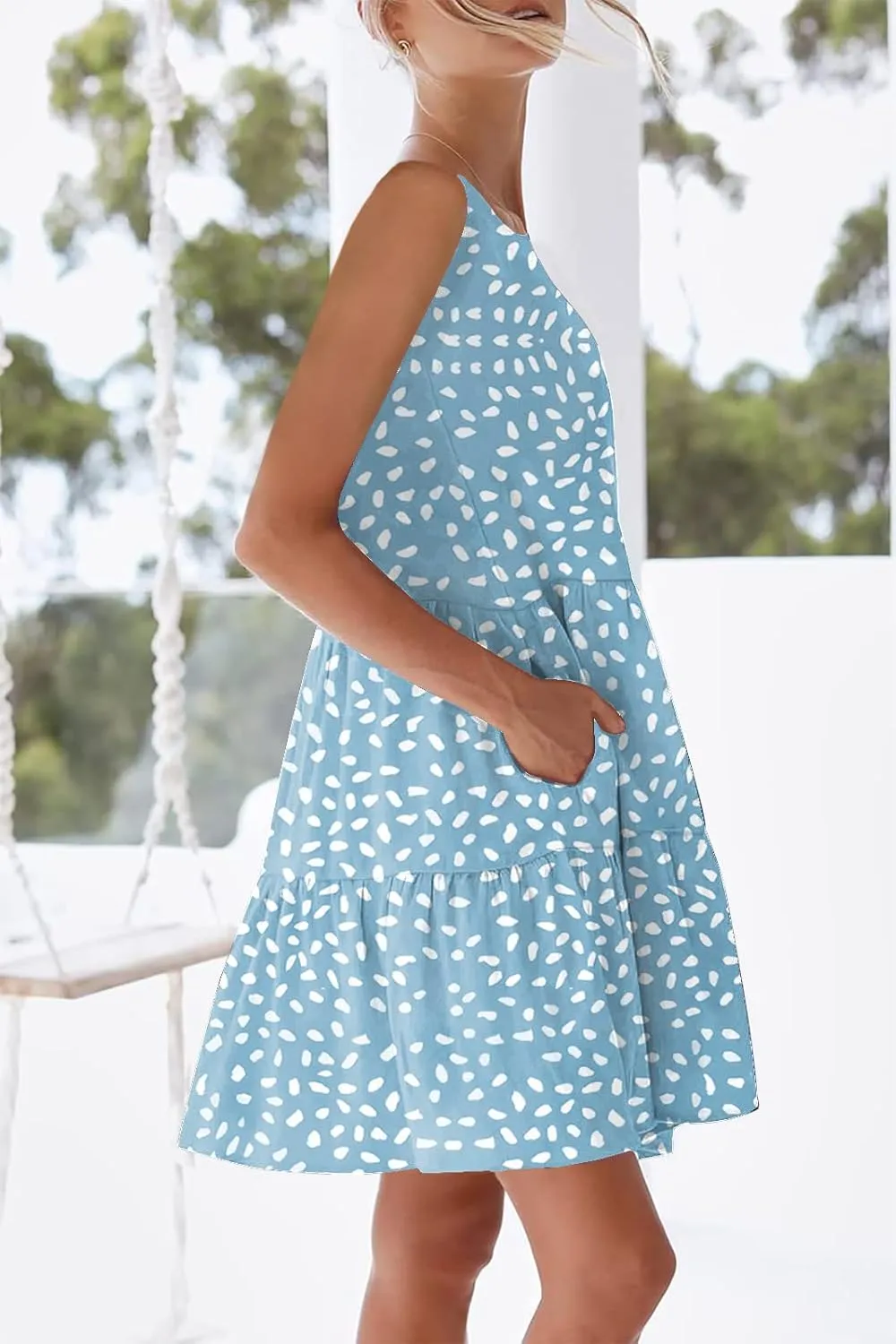 nclook Womens Summer Casual Dresses Sweet Cute Crewneck Sleeveless Dress with Pockets