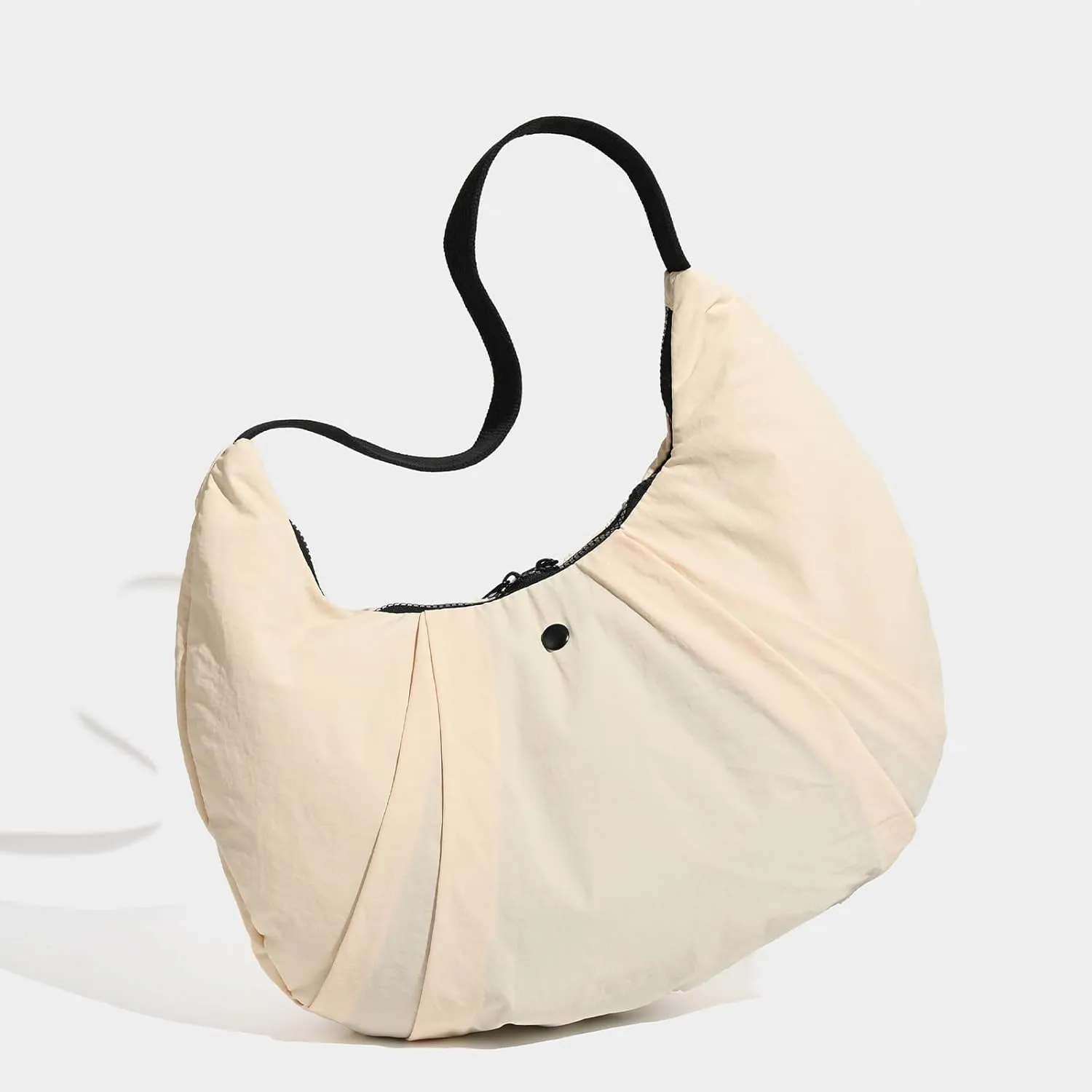 Nylon Crescent Bag, Medium Hobo bag Casual Shoulder Crossbody with Interior Pockets Lightweight for Women