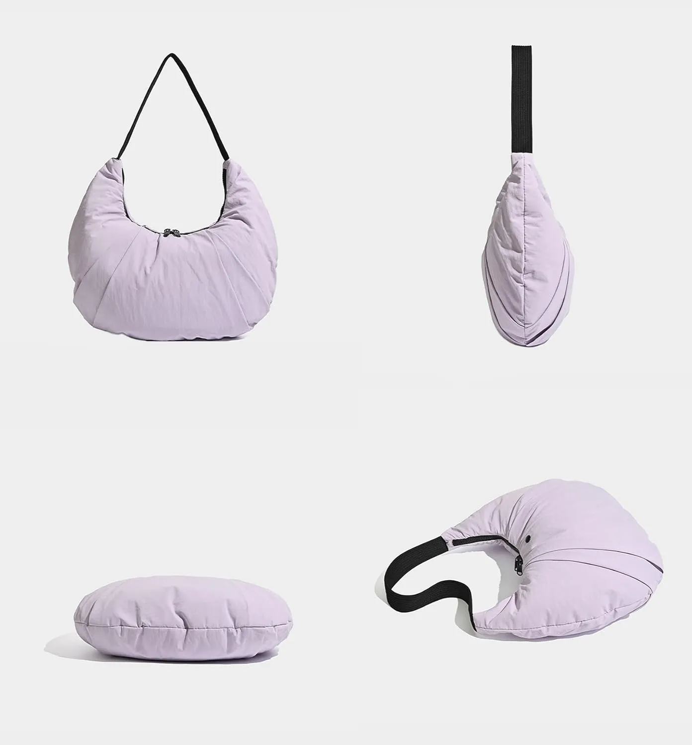 Nylon Crescent Bag, Medium Hobo bag Casual Shoulder Crossbody with Interior Pockets Lightweight for Women