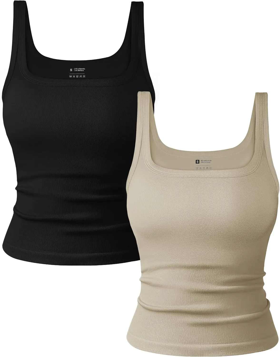 OLCHEE Womens 2PK Square Neck Tank Tops Seamless Ribbed Trendy Going Out Basic Shirts 2025 Summer Slim Fit Cami
