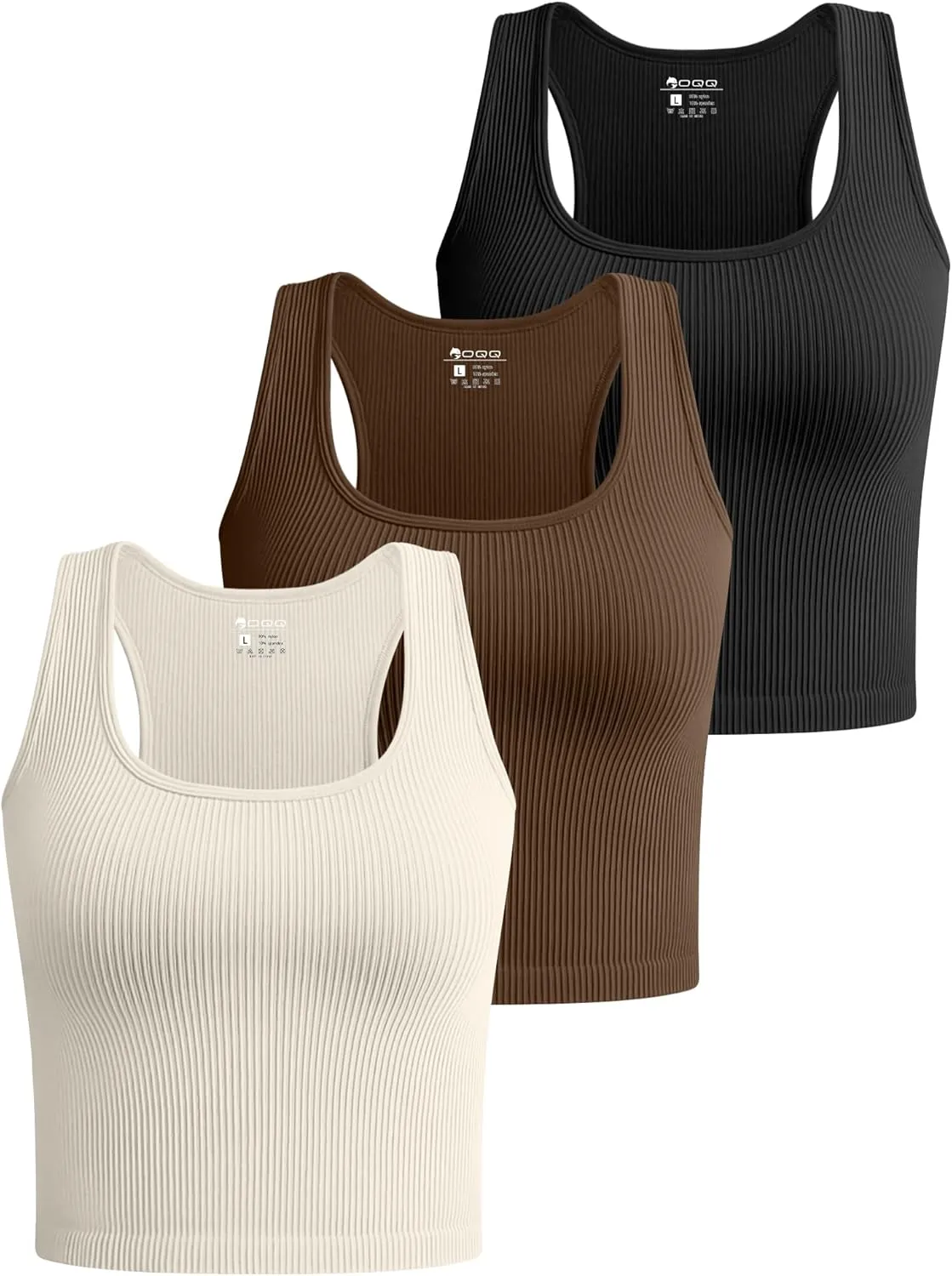 OQQ Women's 3 Piece Crop Tank Tops Ribbed Workout Racerback Shirts 2025 Trendy Summer Sleeveless