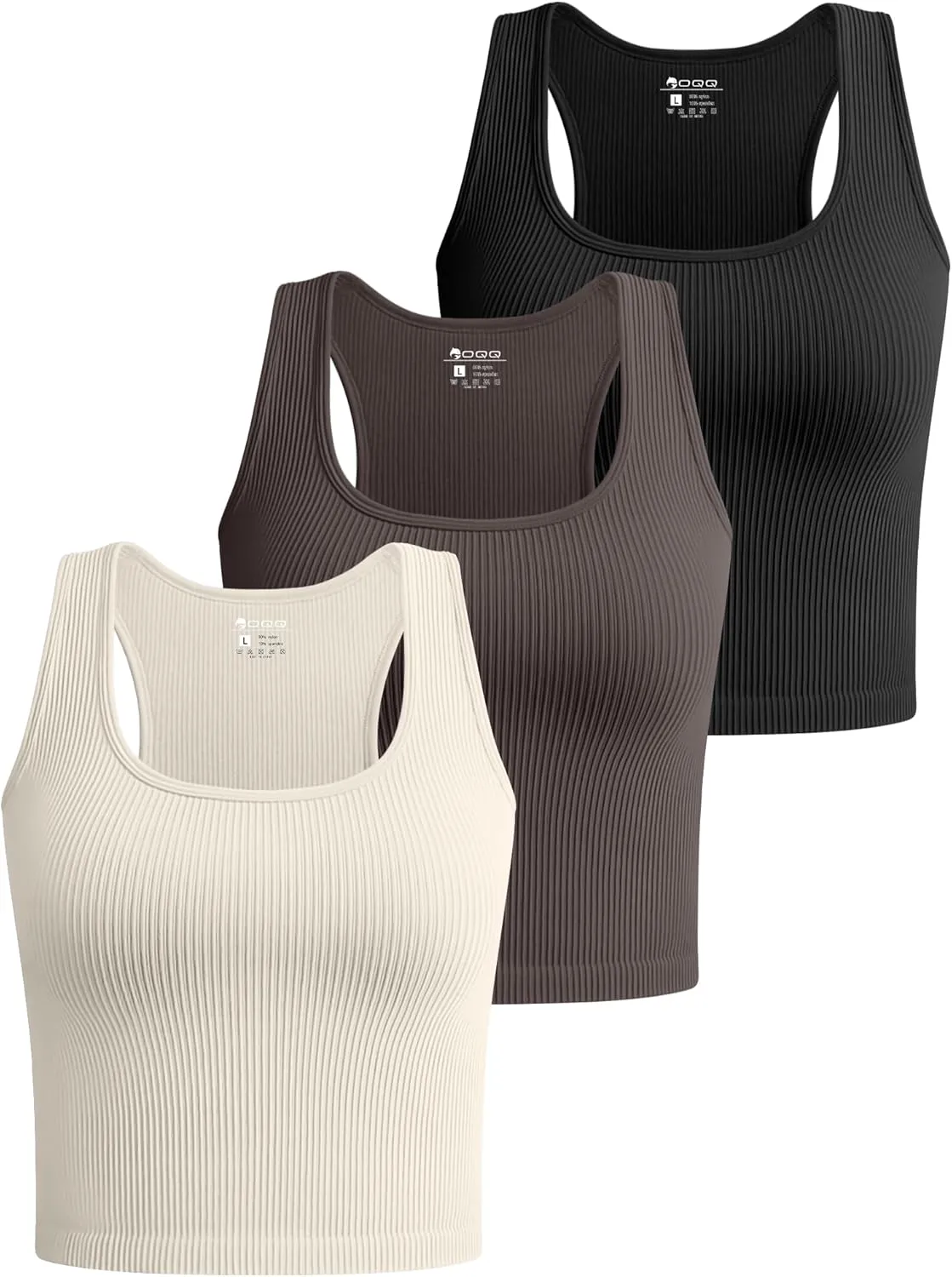 OQQ Women's 3 Piece Crop Tank Tops Ribbed Workout Racerback Shirts 2025 Trendy Summer Sleeveless