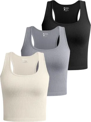 OQQ Women's 3 Piece Crop Tank Tops Ribbed Workout Racerback Shirts 2025 Trendy Summer Sleeveless