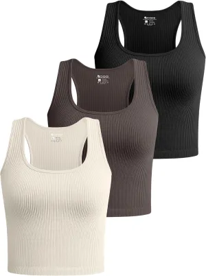 OQQ Women's 3 Piece Crop Tank Tops Ribbed Workout Racerback Shirts 2025 Trendy Summer Sleeveless