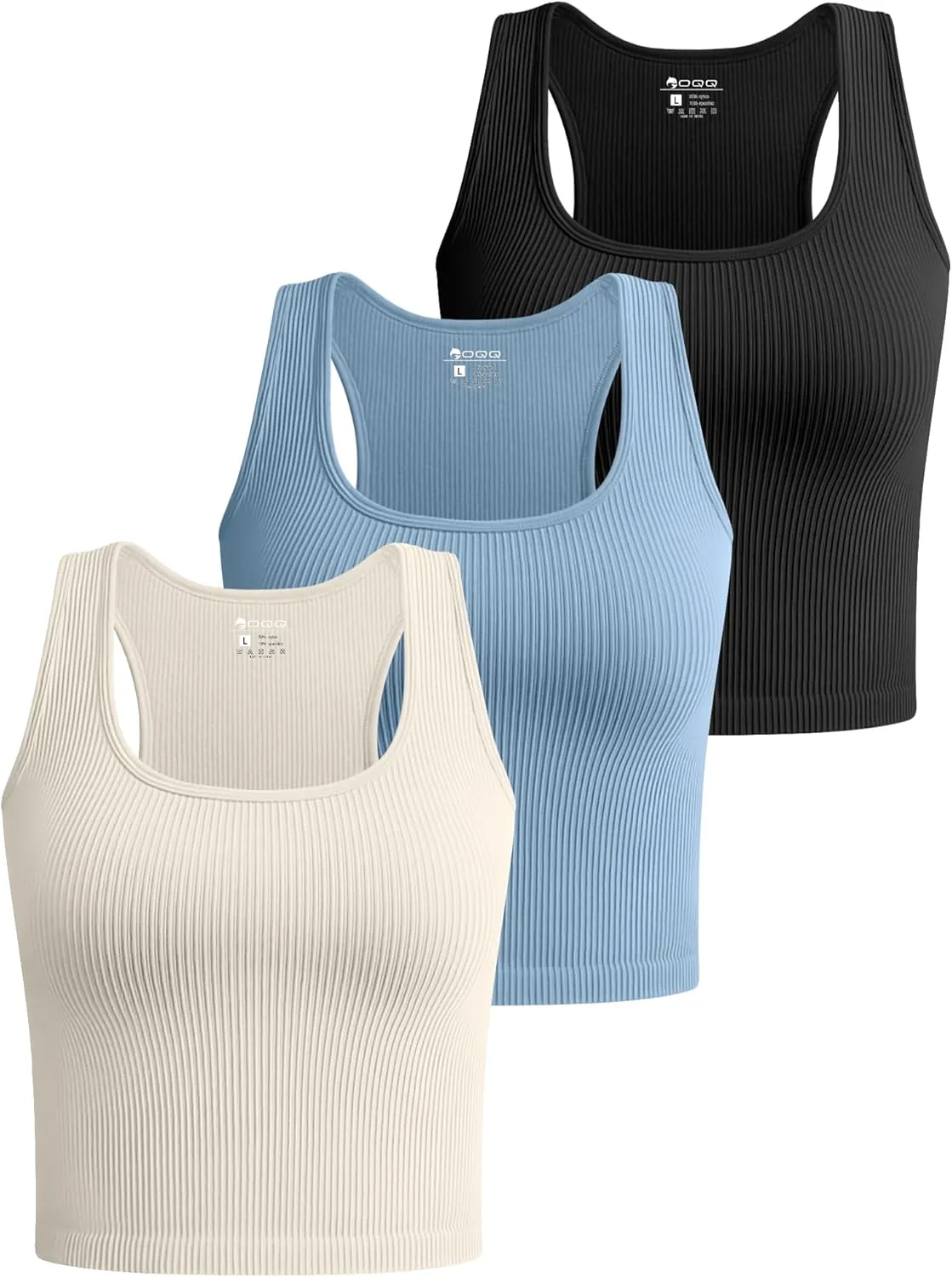 OQQ Women's 3 Piece Crop Tank Tops Ribbed Workout Racerback Shirts 2025 Trendy Summer Sleeveless