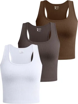 OQQ Women's 3 Piece Crop Tank Tops Ribbed Workout Racerback Shirts 2025 Trendy Summer Sleeveless