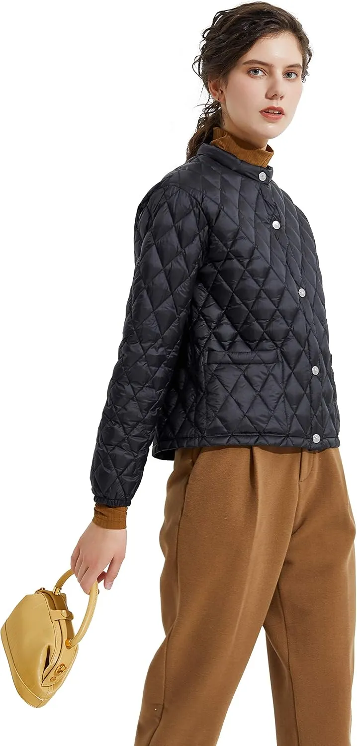 Orolay Women's Light Cropped Puffer Jacket Packable Stand Collar Down Jacket