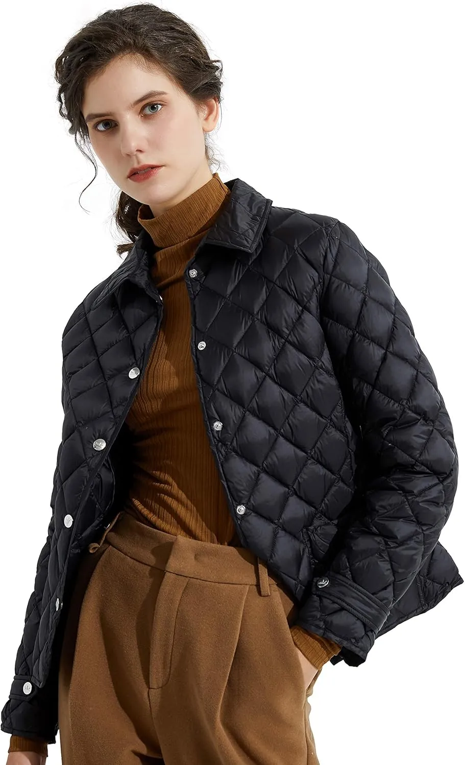 Orolay Women's Light Cropped Puffer Jacket Packable Stand Collar Down Jacket