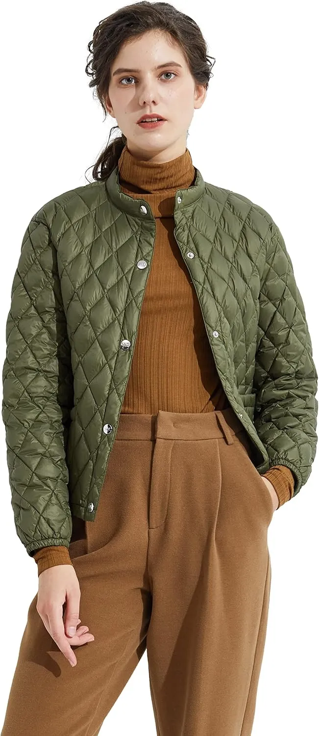 Orolay Women's Light Cropped Puffer Jacket Packable Stand Collar Down Jacket