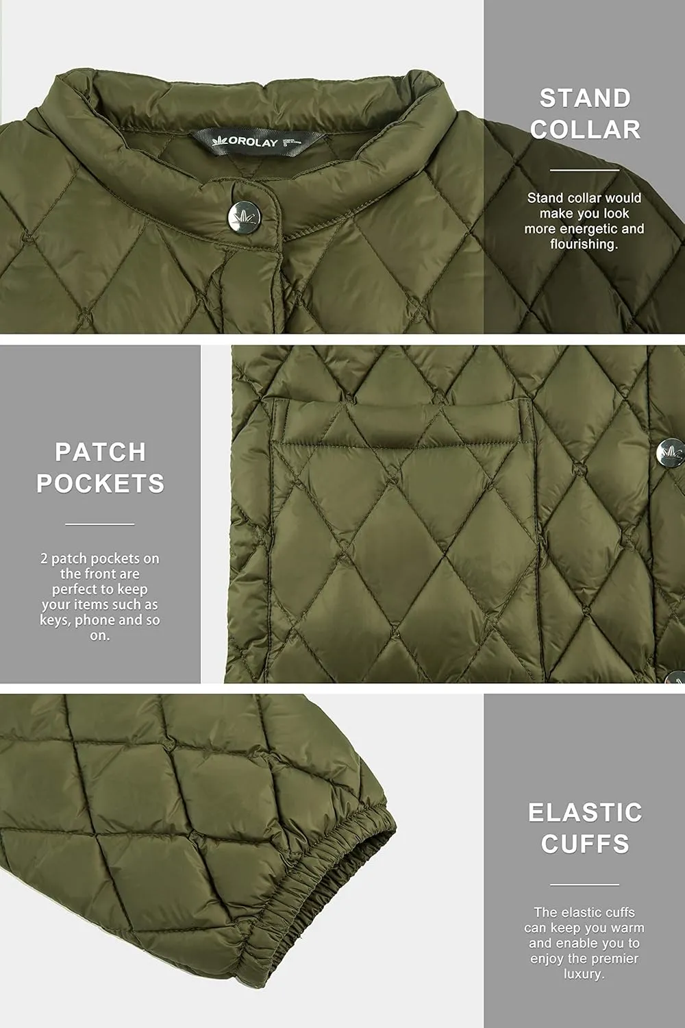 Orolay Women's Light Cropped Puffer Jacket Packable Stand Collar Down Jacket