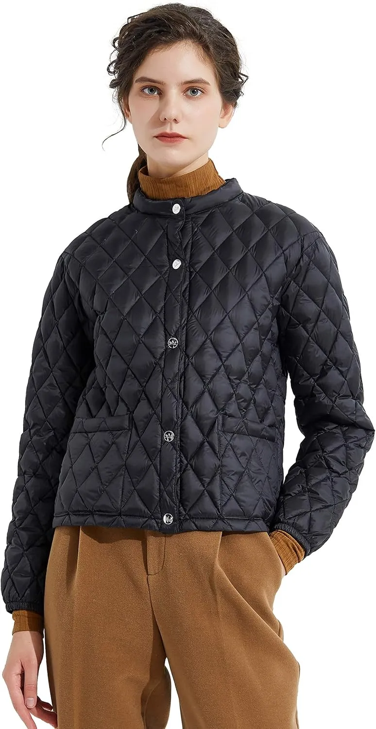 Orolay Women's Light Cropped Puffer Jacket Packable Stand Collar Down Jacket